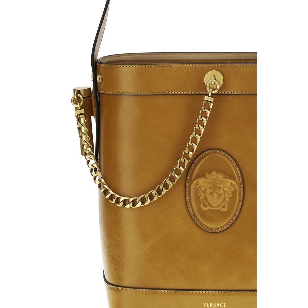 Versace Brown Calf Leather Pivot Bucket Bag