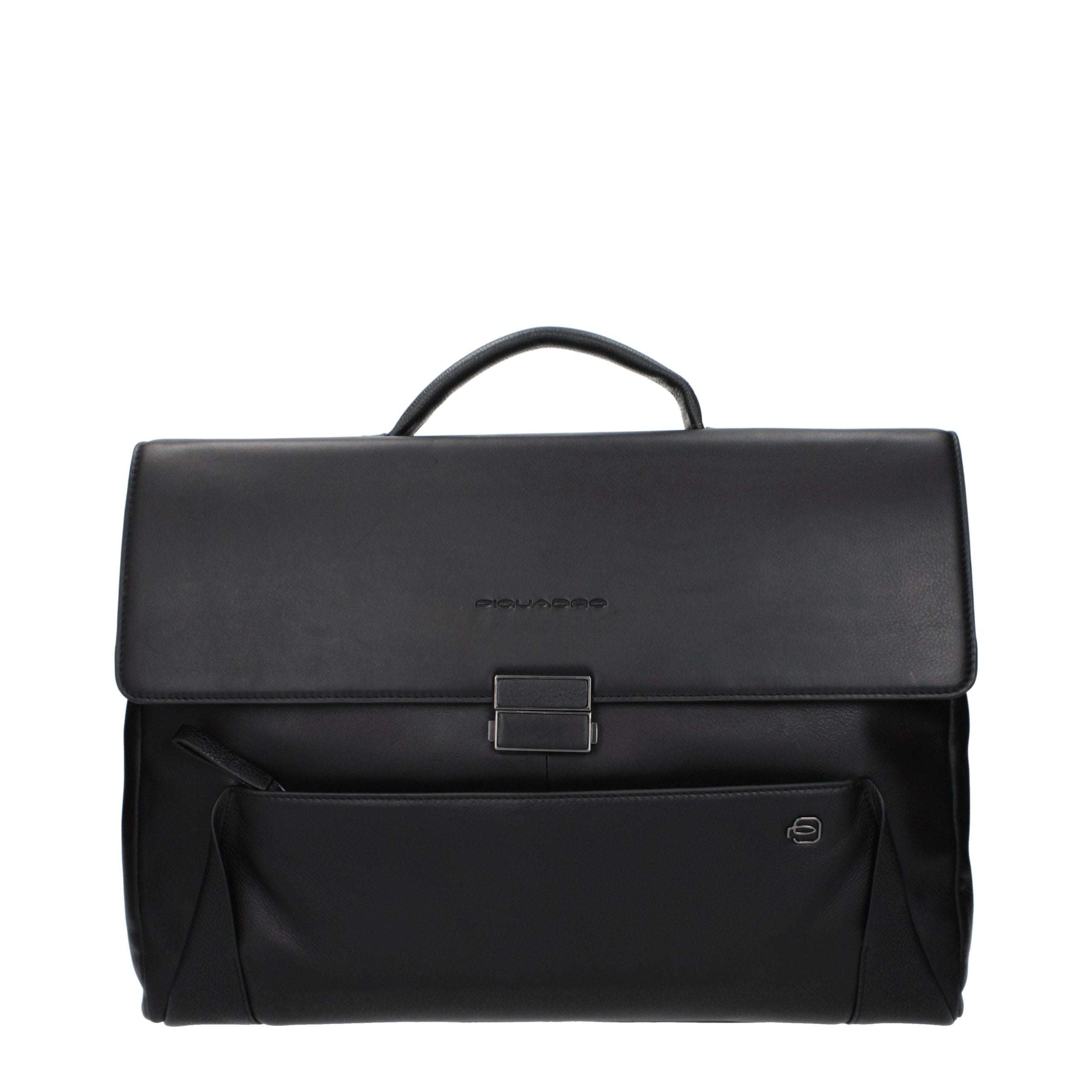 Piquadro Black Leather Business and Laptop Bag