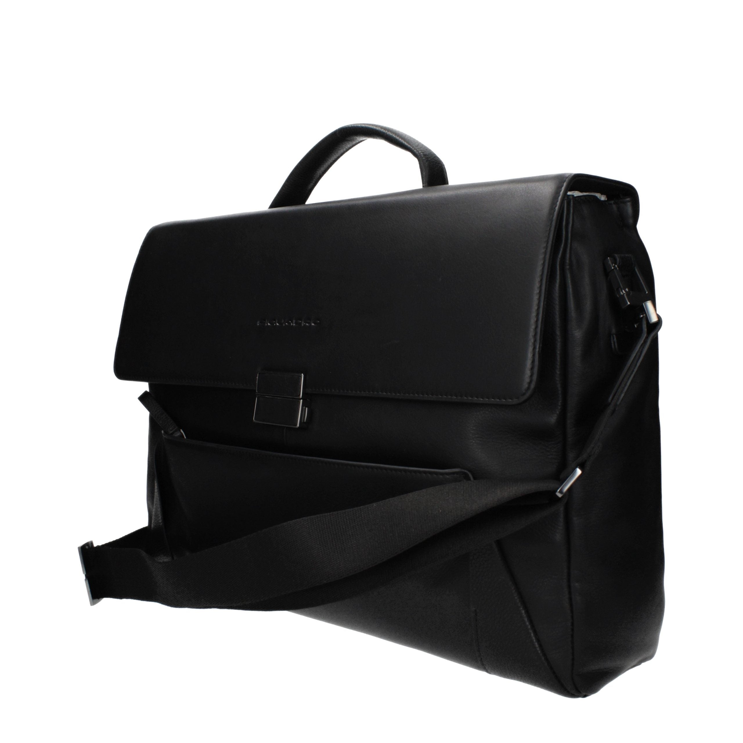 Piquadro Black Leather Business and Laptop Bag