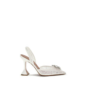 Amina Muaddi White Fabric Slingback Pumps