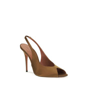 Amina Muaddi Brown Silk Slingback Sandals