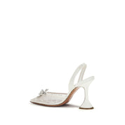 Amina Muaddi White Fabric Slingback Pumps