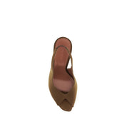 Amina Muaddi Brown Silk Slingback Sandals