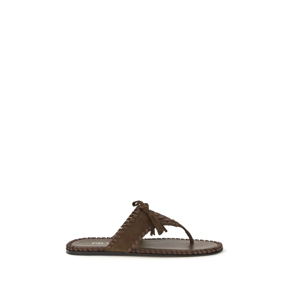Prada Brown Suede Thong Sandals