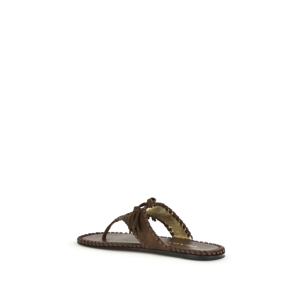 Prada Brown Suede Thong Sandals