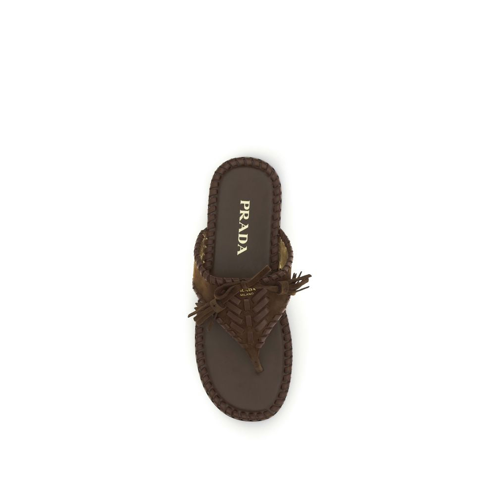 Prada Brown Suede Thong Sandals