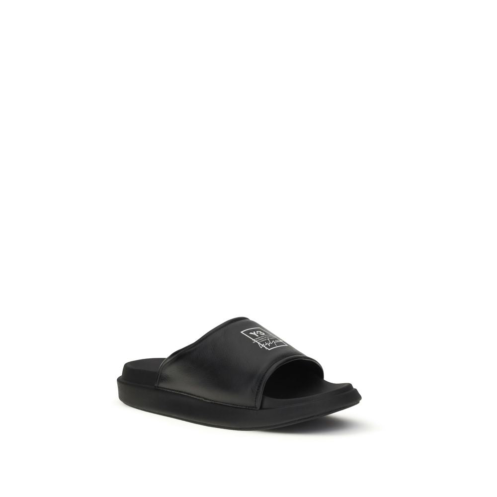 Y-3 Black Calf Leather Slide Sandals
