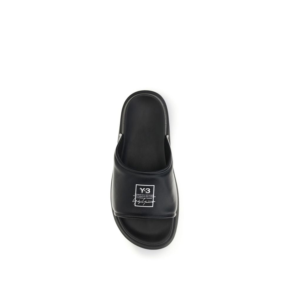 Y-3 Black Calf Leather Slide Sandals
