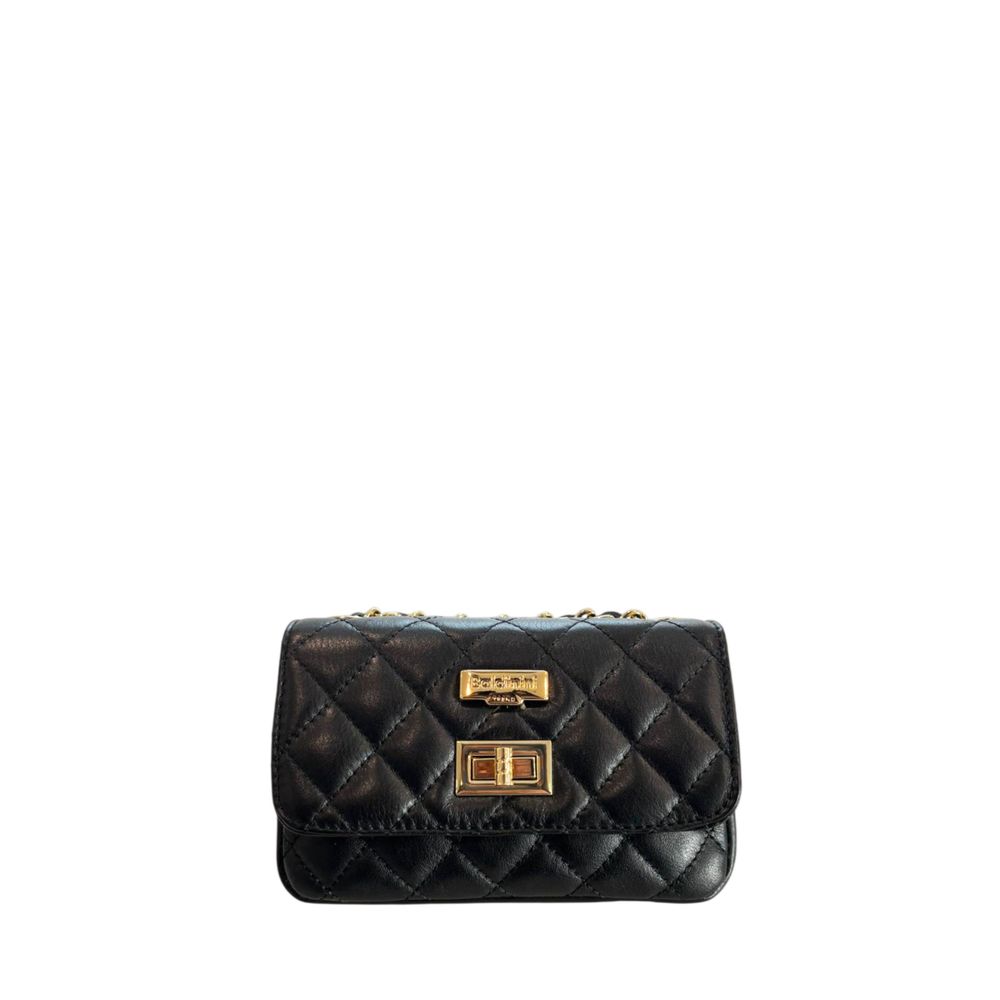 Baldinini Trend Black Leather Mini Chain Shoulder Bag