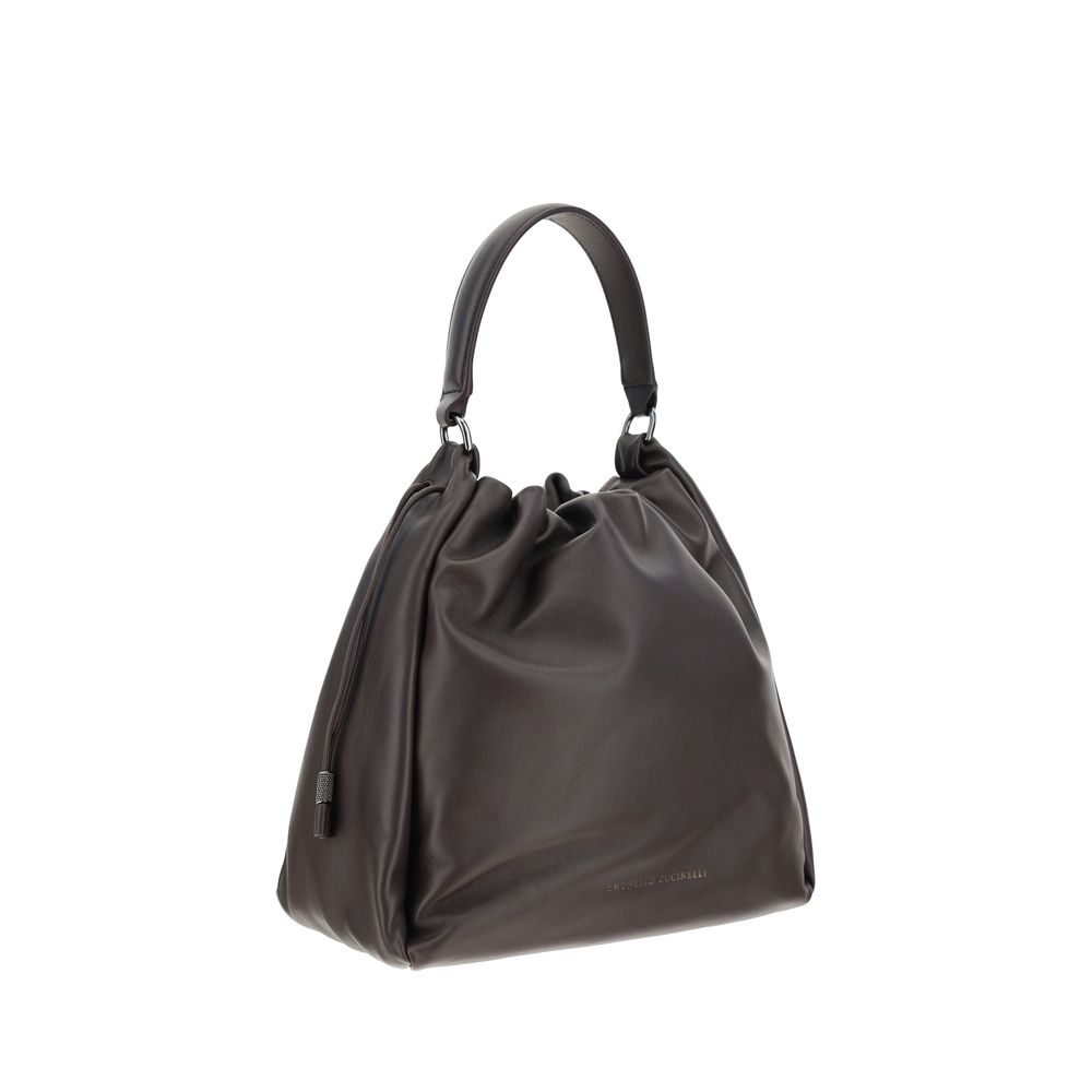Brunello Cucinelli Brown Calf Leather Shoulder Bag