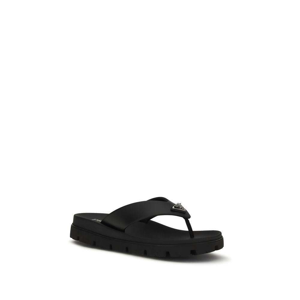 Prada Brown Calf Leather Flat Sandals