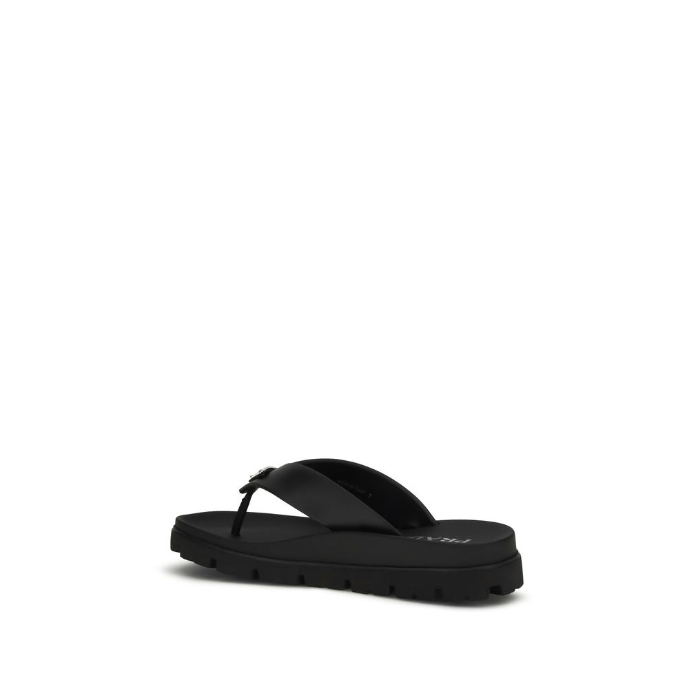 Prada Brown Calf Leather Flat Sandals