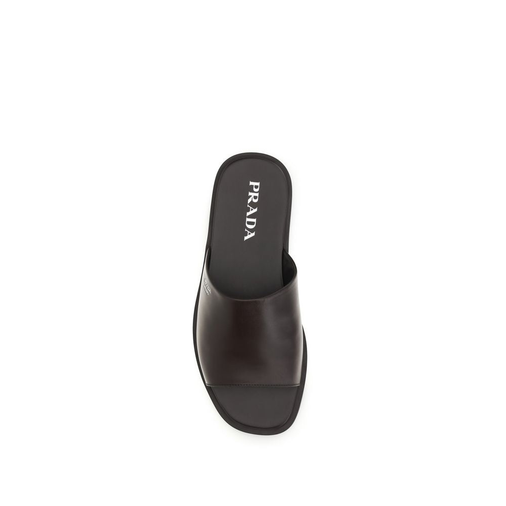 Prada Brown Calf Leather Flat Sandals