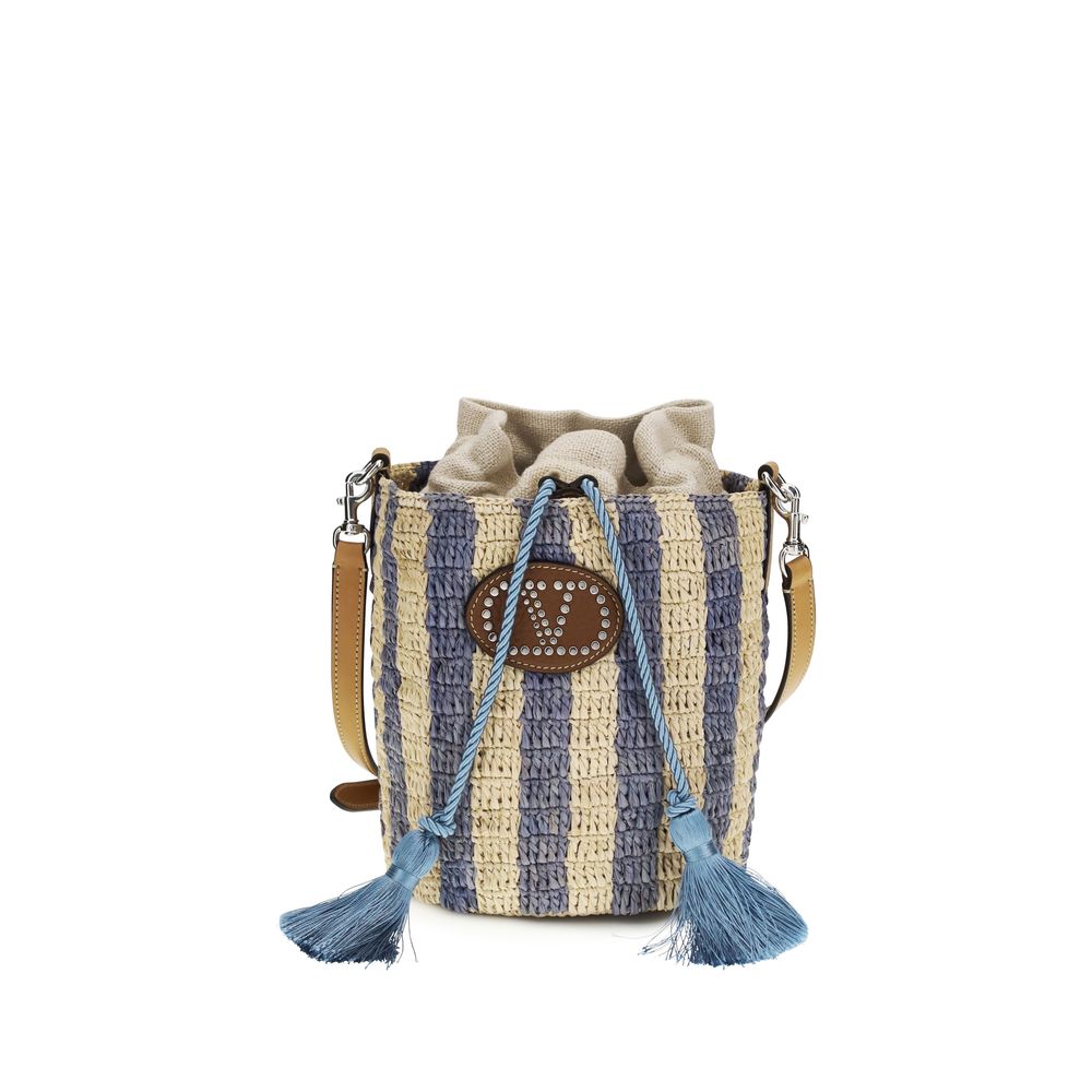 Valentino Garavani Blue Raffia Bucket Bag