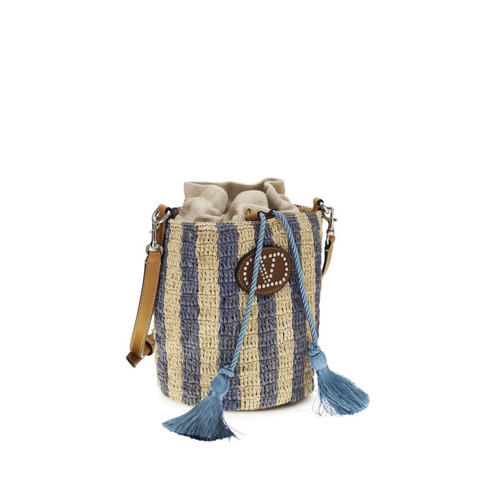 Valentino Garavani Blue Raffia Bucket Bag