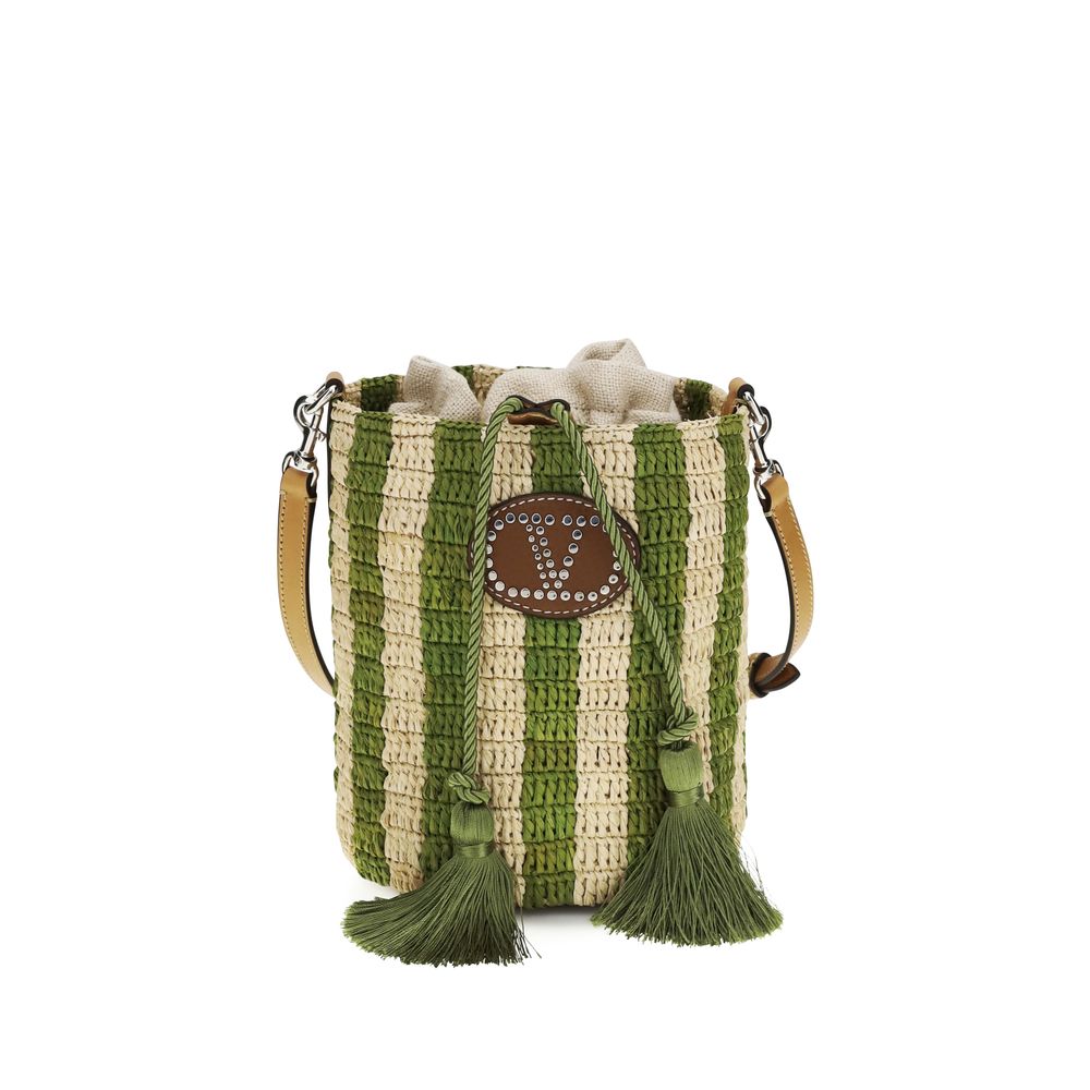 Valentino Garavani Bicolor Raffia Bucket Bag