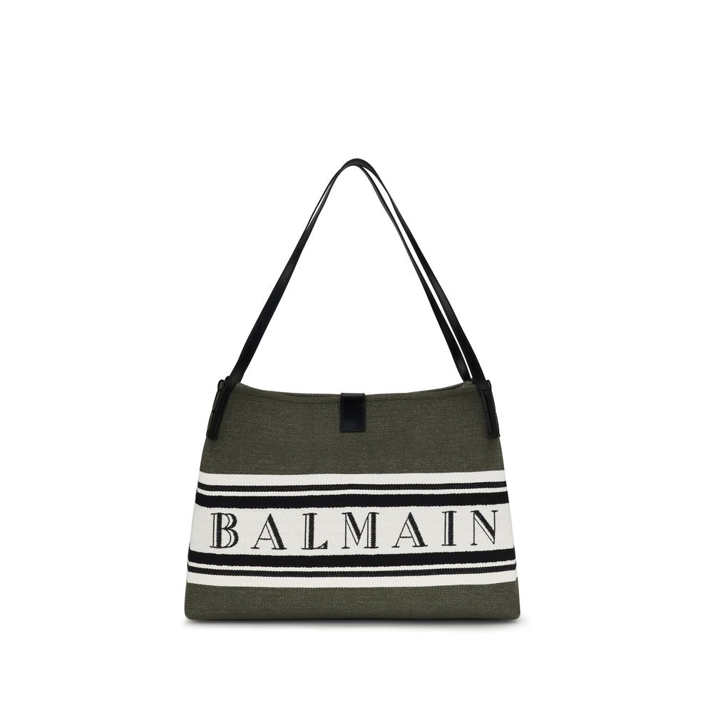 Balmain Black Canvas and Calf Leather Release Tote