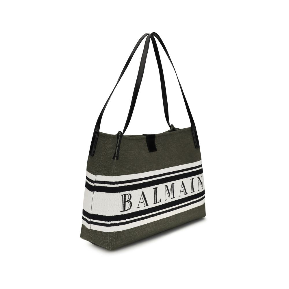 Balmain Black Canvas and Calf Leather Release Tote