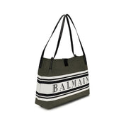 Balmain Black Canvas and Calf Leather Release Tote