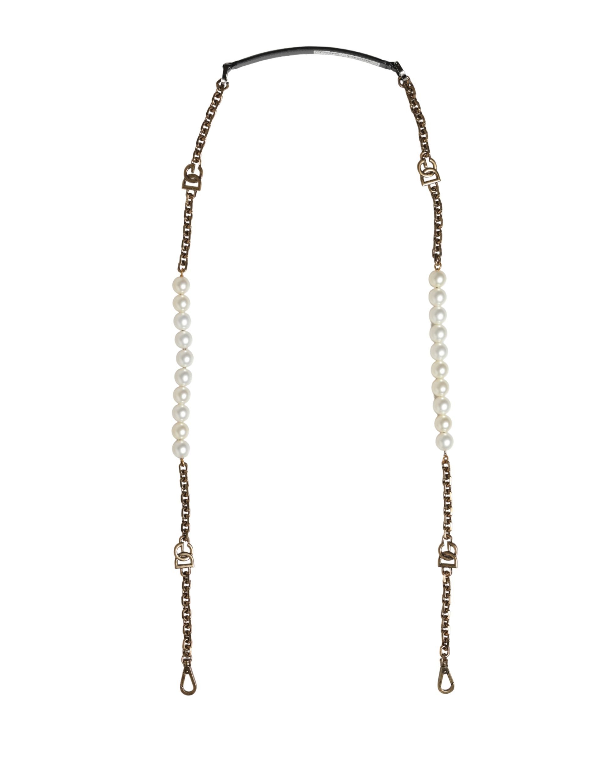 Dolce & Gabbana Black Leather Gold Chain Shoulder Strap