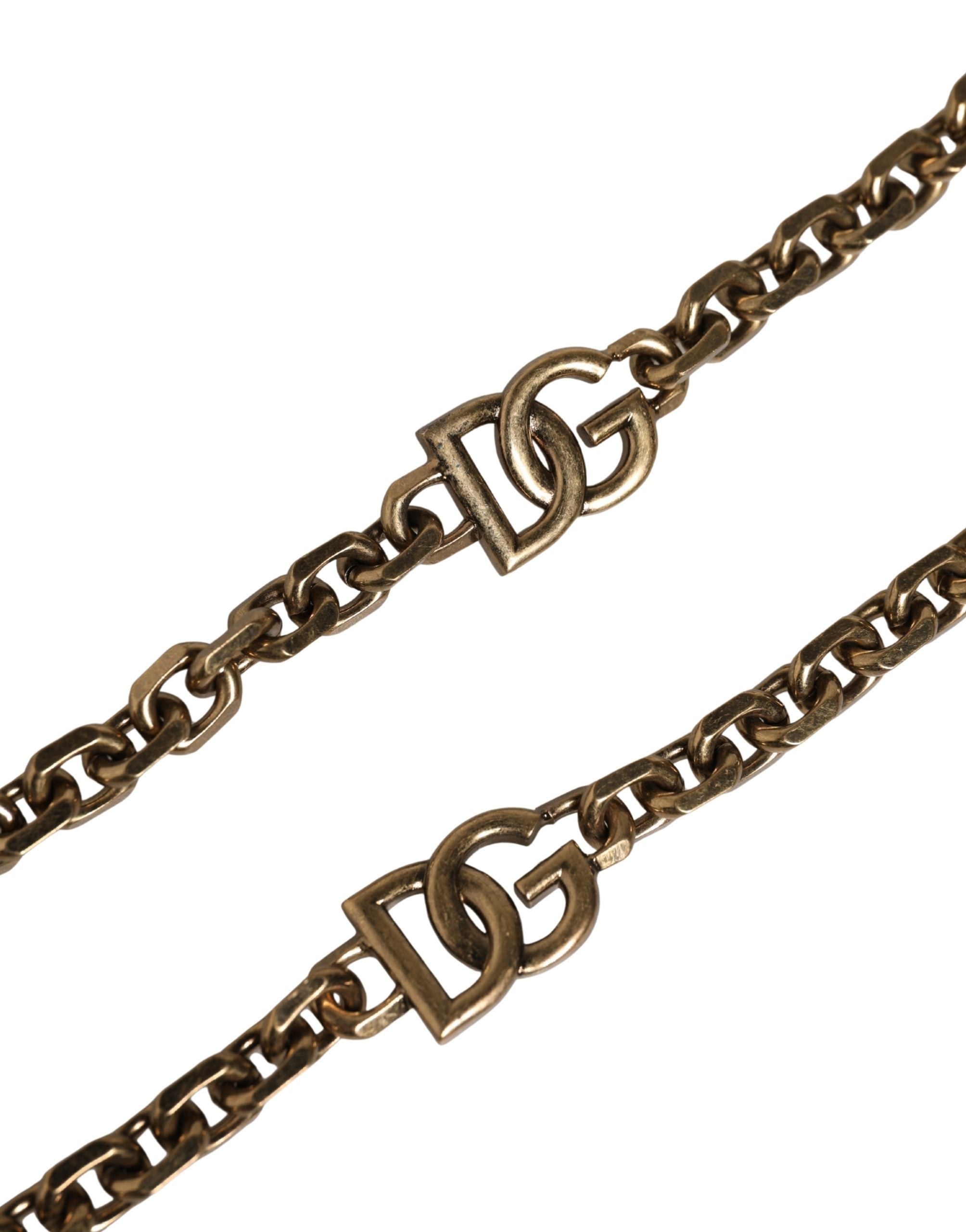 Dolce & Gabbana Black Leather Gold Chain Shoulder Strap