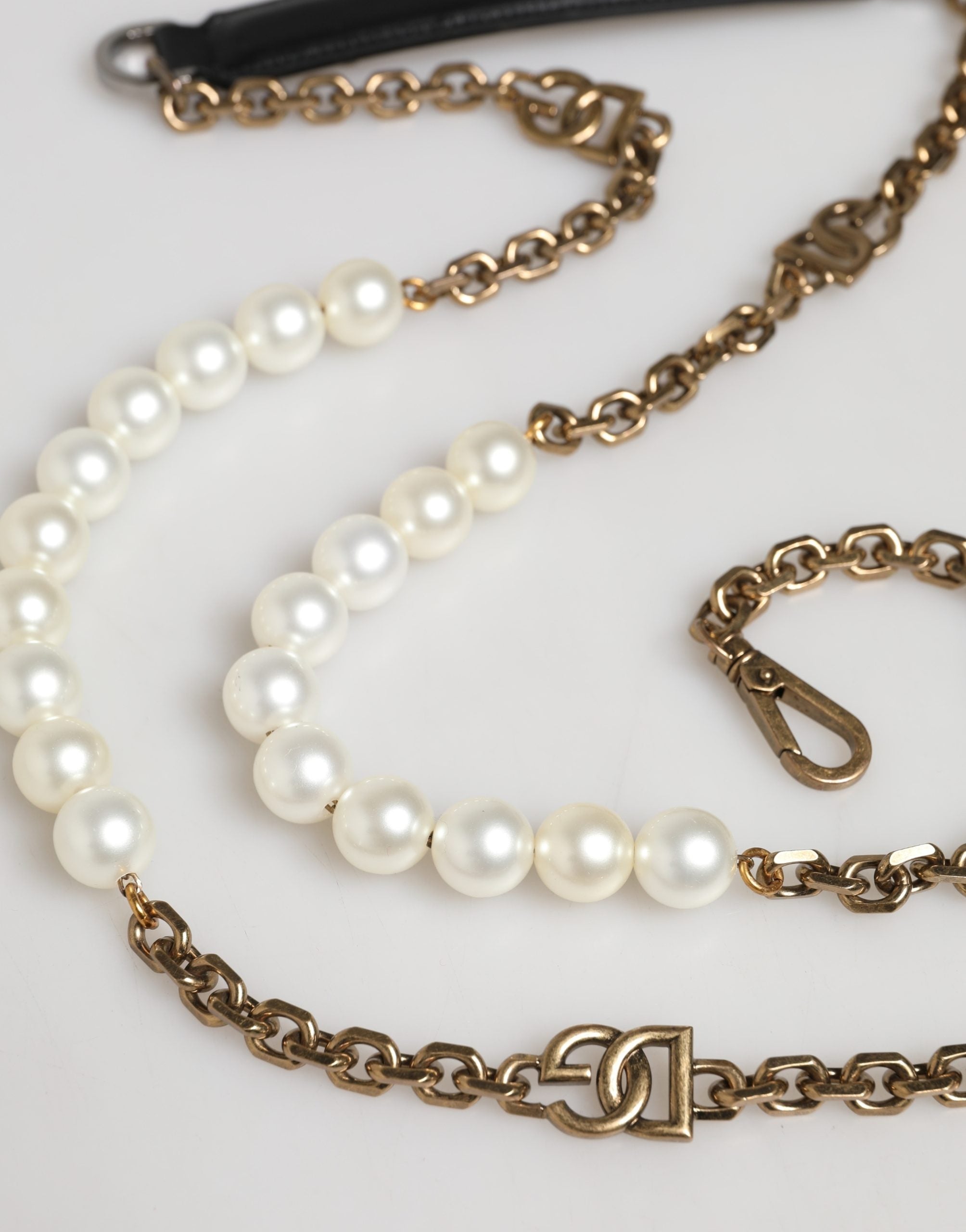 Dolce & Gabbana Black Leather Gold Chain Shoulder Strap