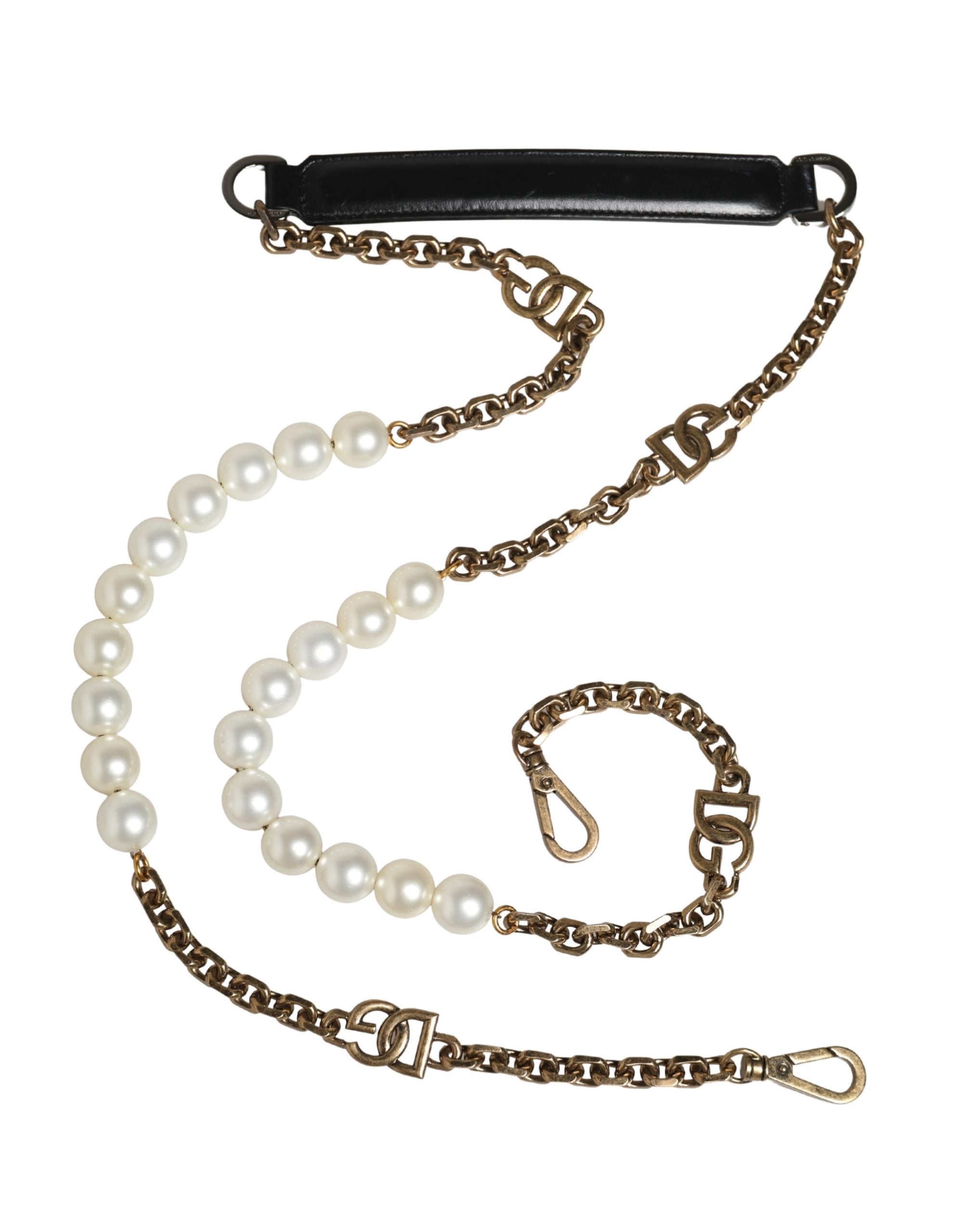 Dolce & Gabbana Black Leather Gold Chain Shoulder Strap