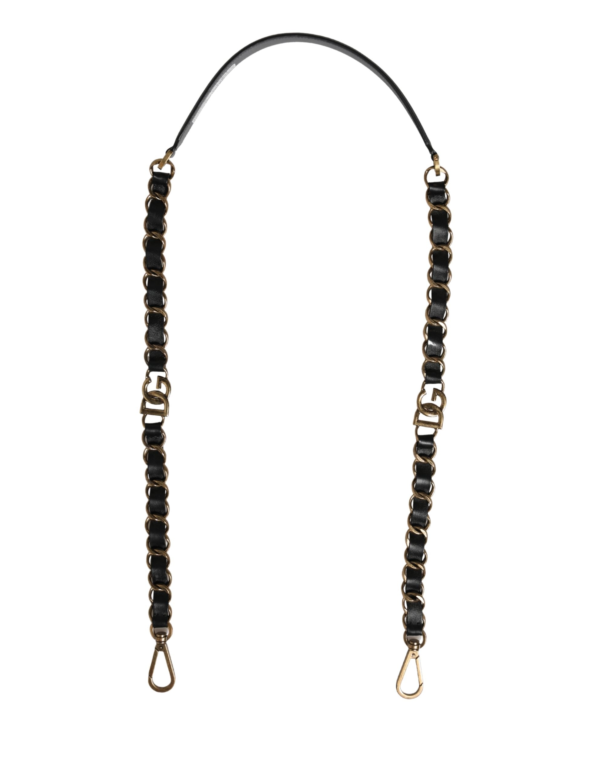 Dolce & Gabbana Black Leather Gold Chain Shoulder Strap