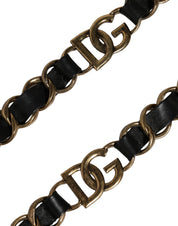 Dolce & Gabbana Black Leather Gold Chain Shoulder Strap
