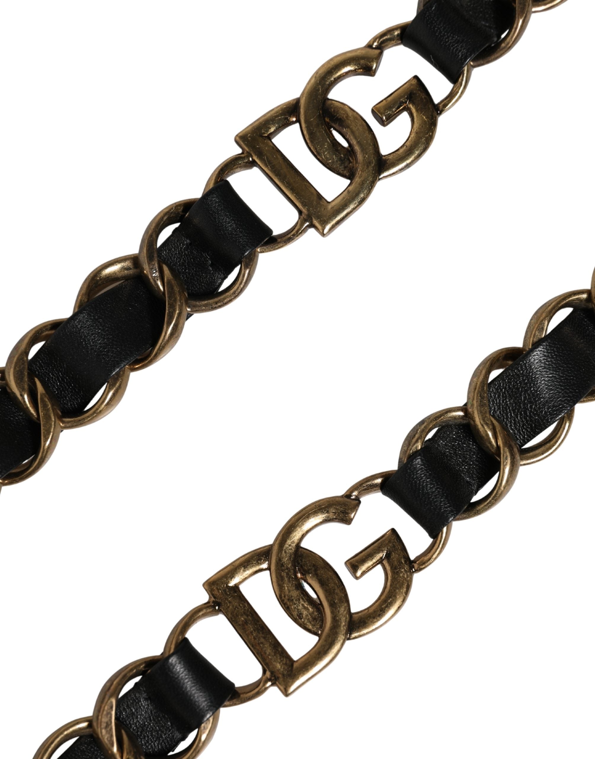 Dolce & Gabbana Black Leather Gold Chain Shoulder Strap