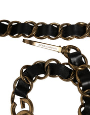 Dolce & Gabbana Black Leather Gold Chain Shoulder Strap