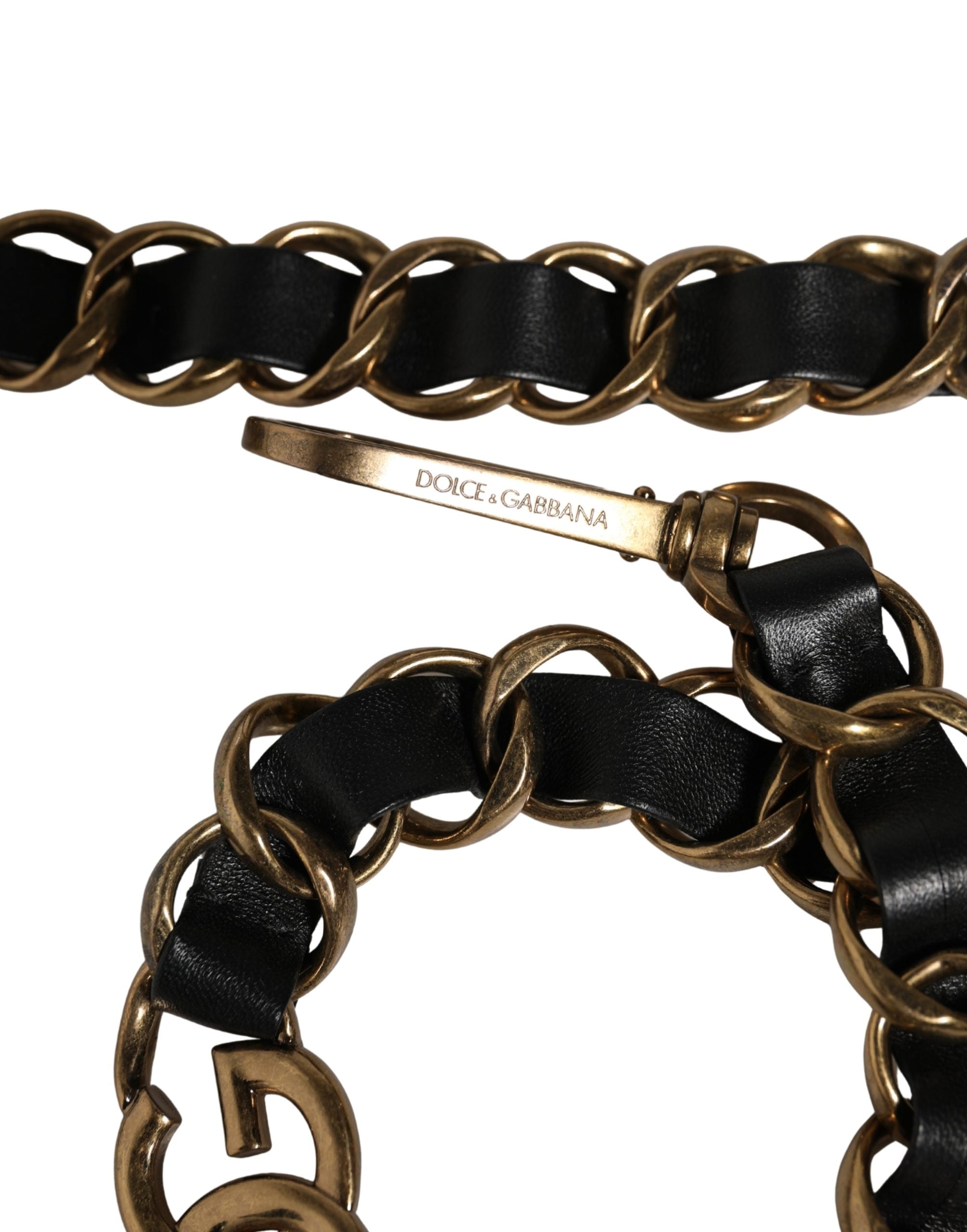 Dolce & Gabbana Black Leather Gold Chain Shoulder Strap