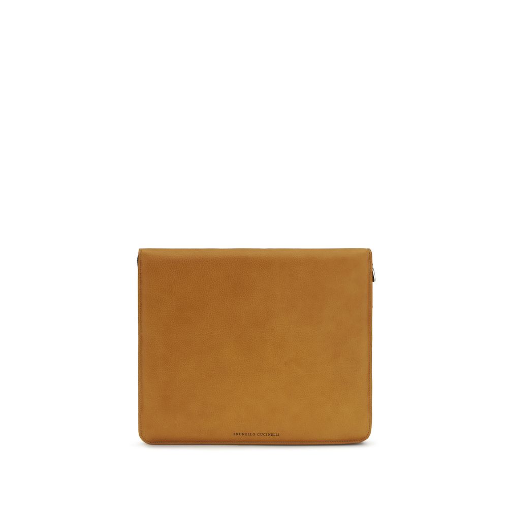Brunello Cucinelli Brown Calf Leather Laptop Case