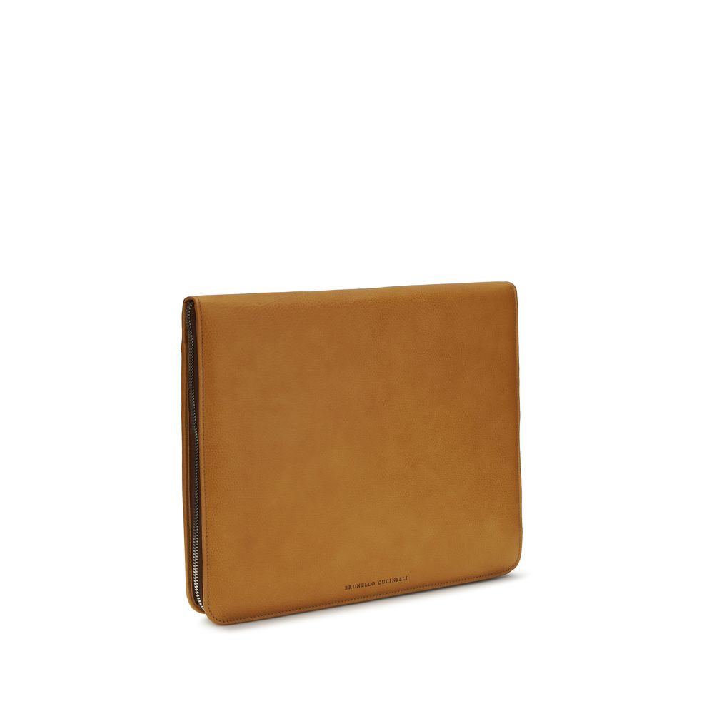 Brunello Cucinelli Brown Calf Leather Laptop Case