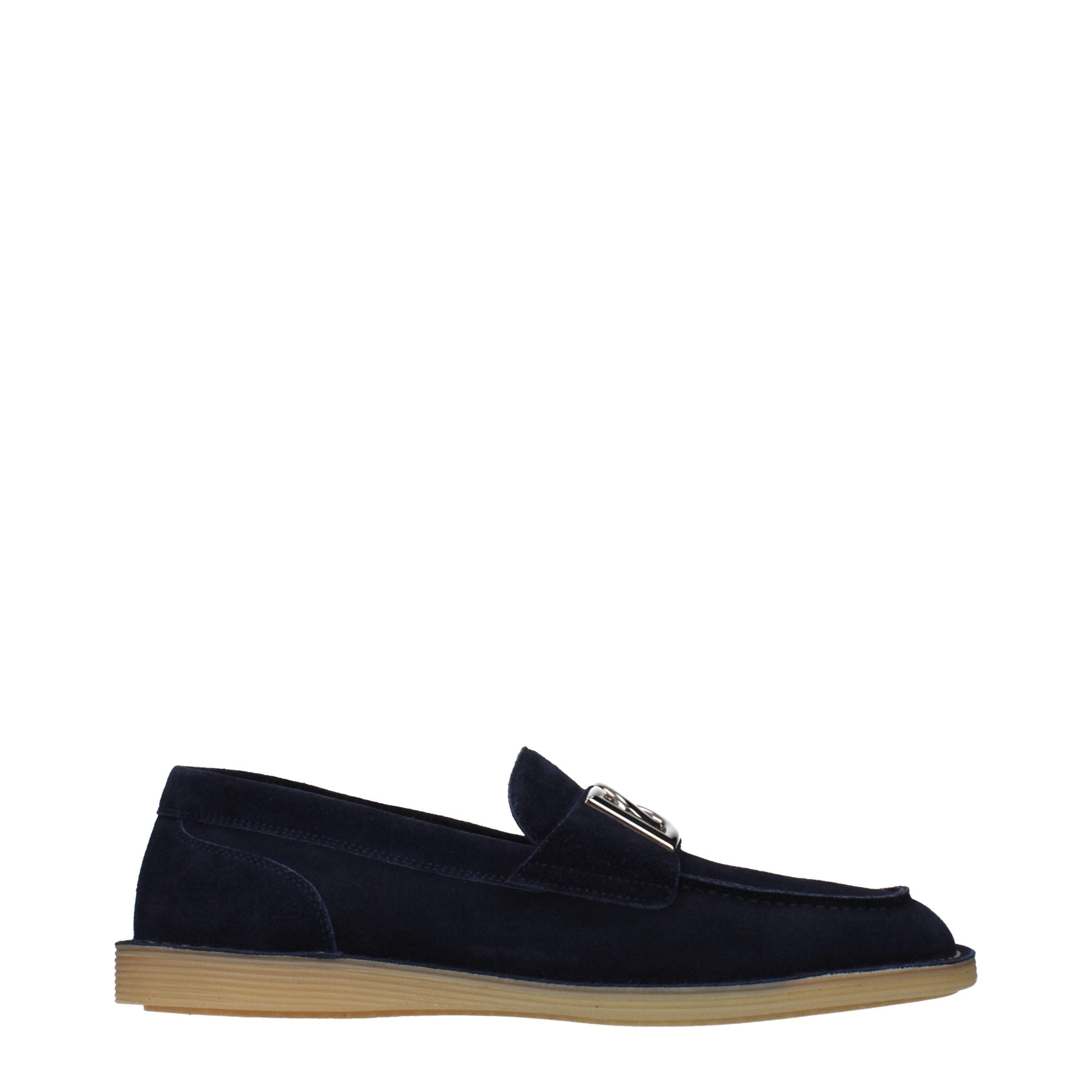 Dolce & Gabbana Blue Suede Slip-On Loafers