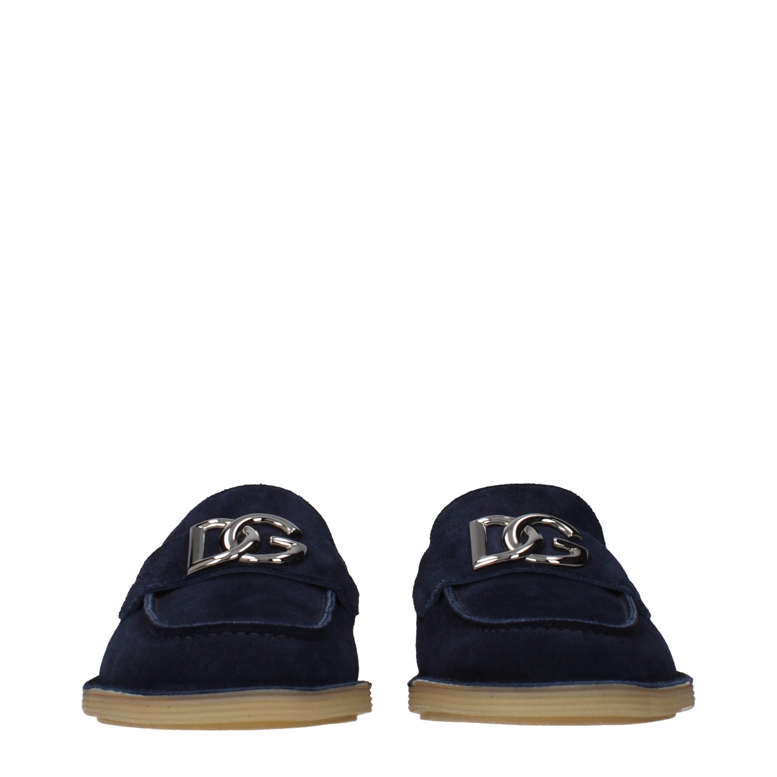 Dolce & Gabbana Blue Suede Slip-On Loafers