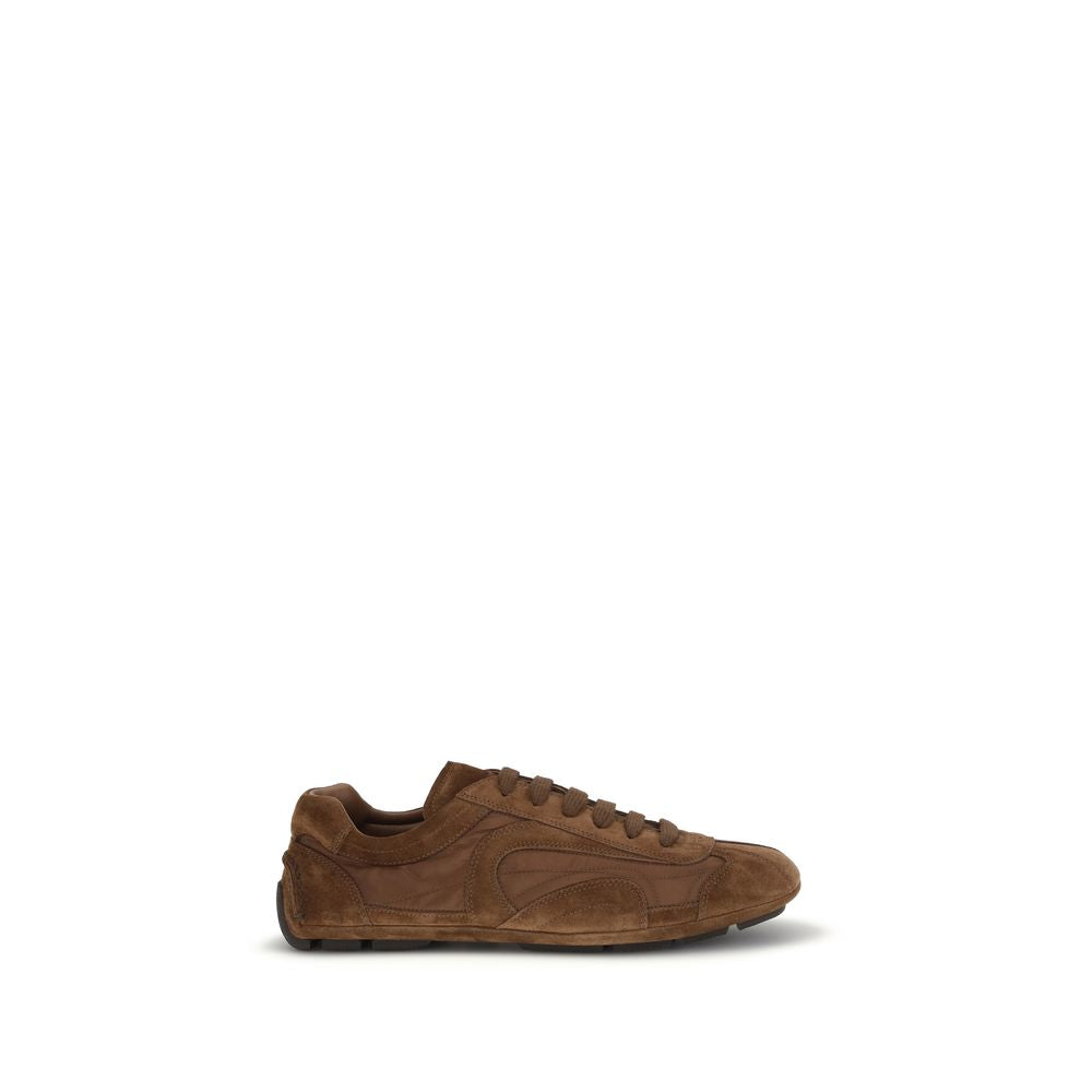 Prada Brown Calf Leather Re-Nylon Low Top Sneakers