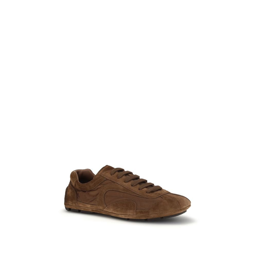 Prada Brown Calf Leather Re-Nylon Low Top Sneakers