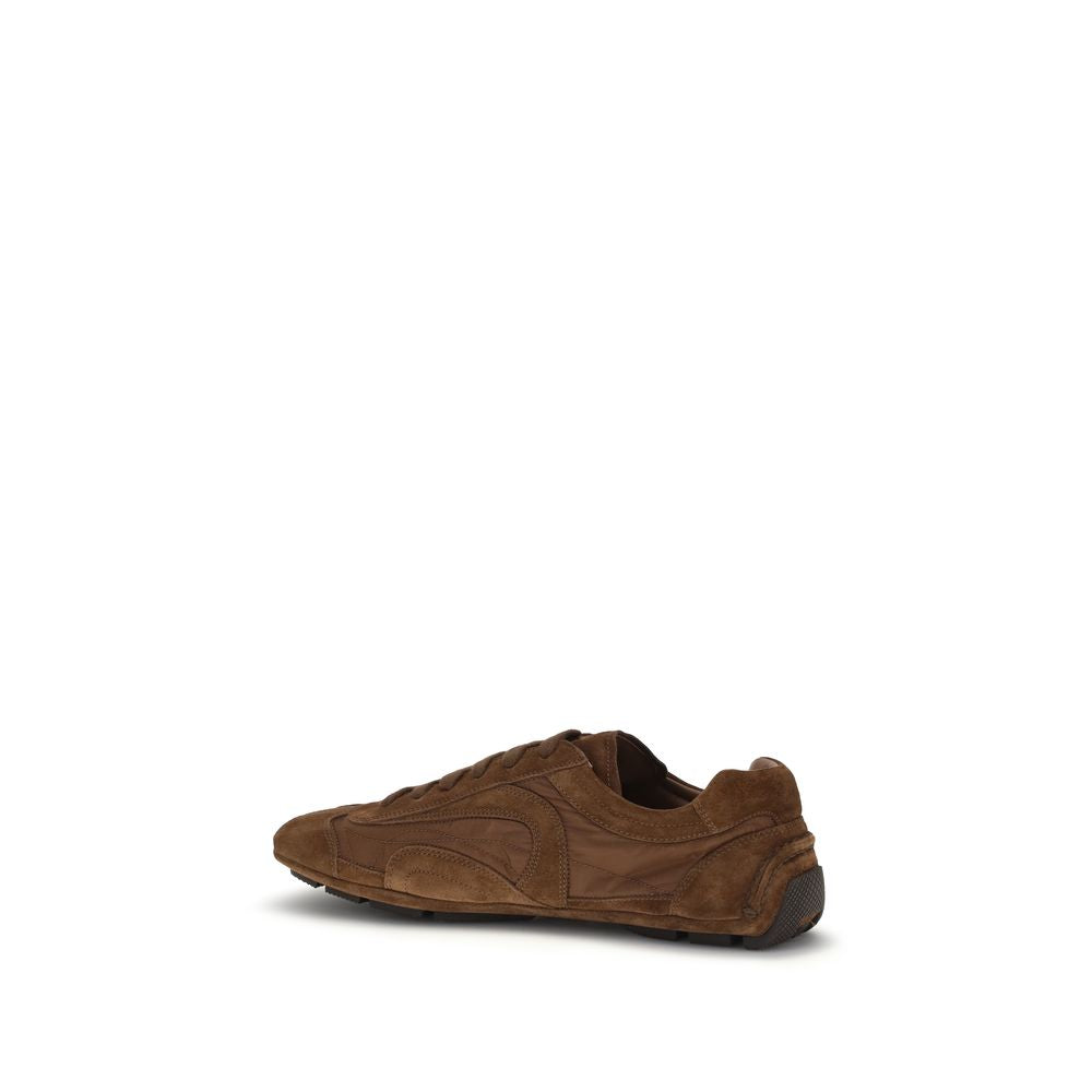 Prada Brown Calf Leather Re-Nylon Low Top Sneakers