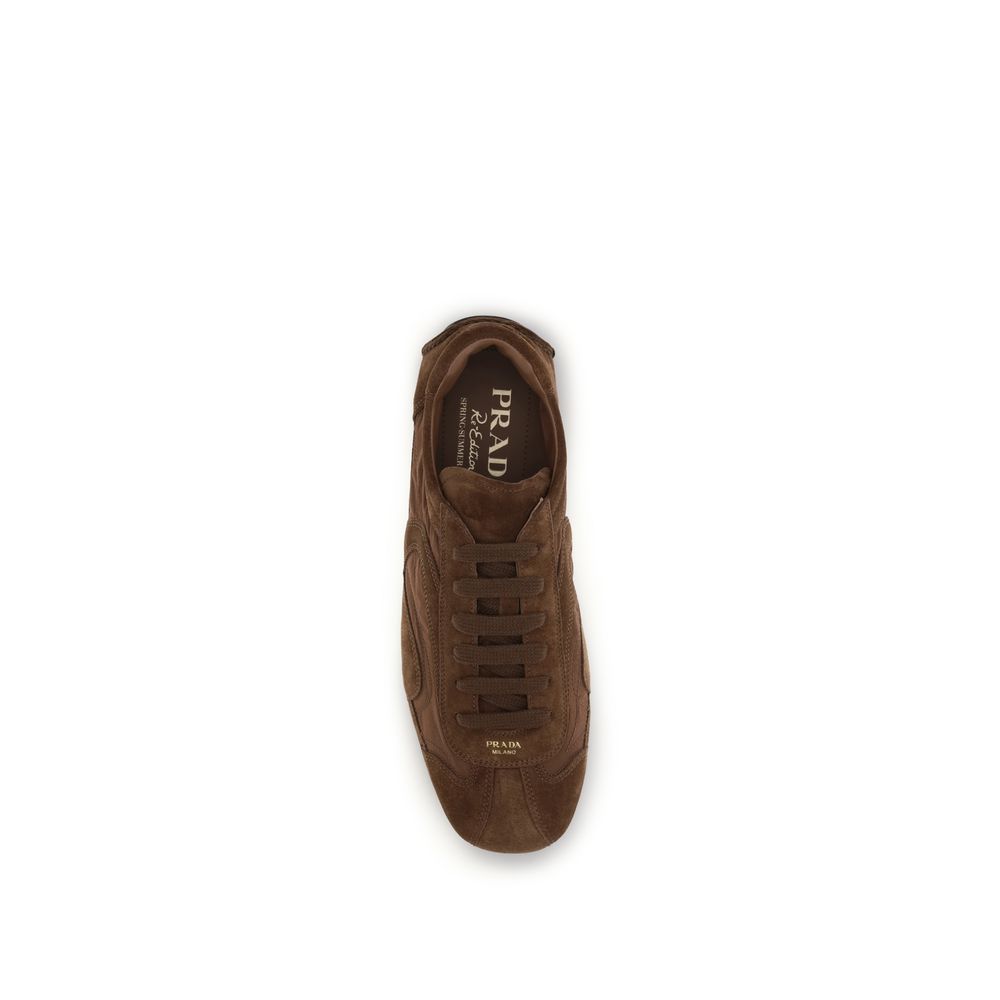 Prada Brown Calf Leather Re-Nylon Low Top Sneakers