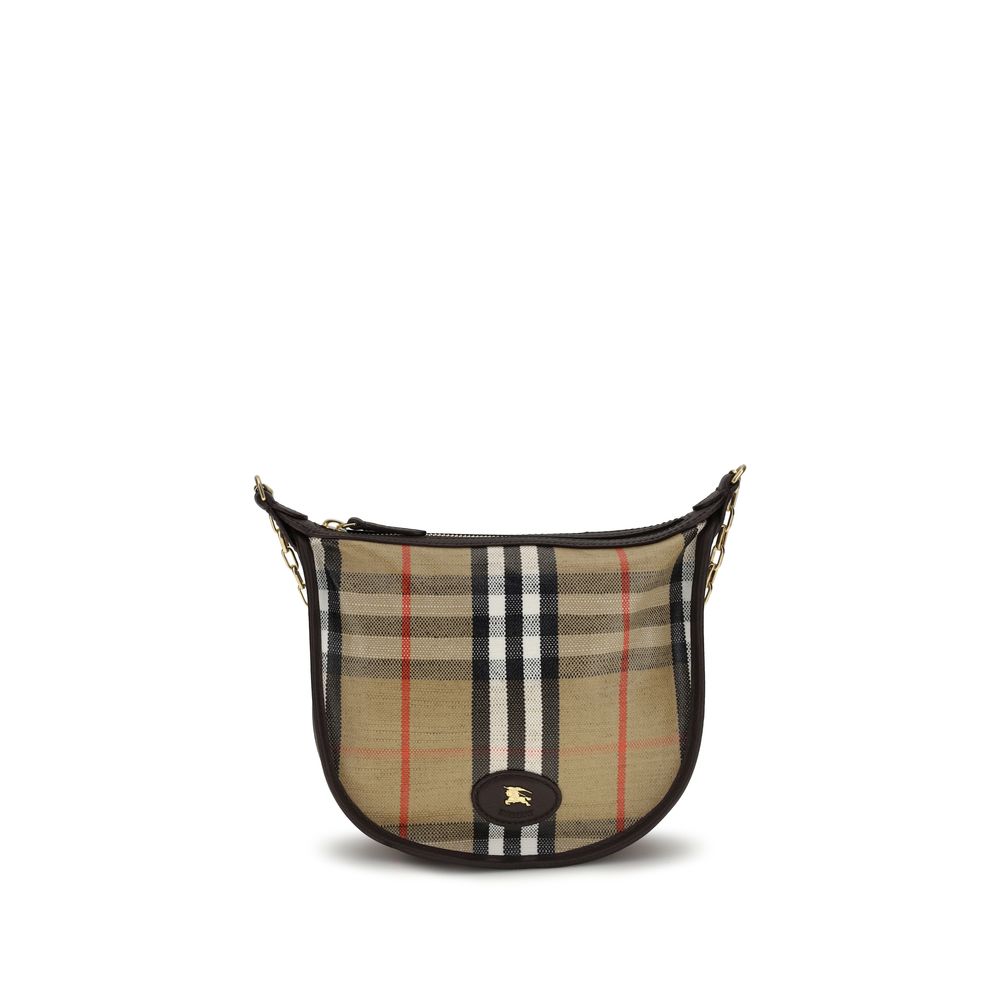 Burberry Sand Beige Check Cotton Linen Shoulder Bag
