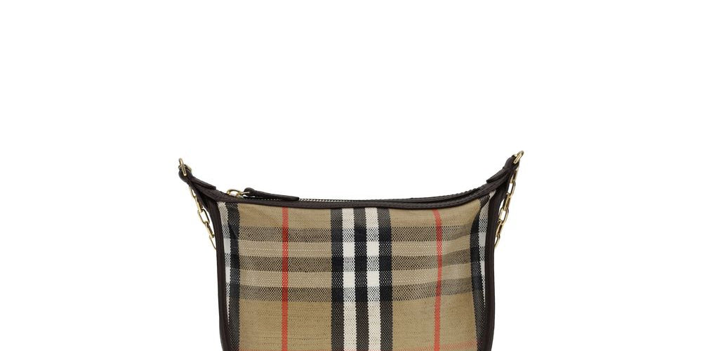 Burberry Sand Beige Check Cotton Linen Shoulder Bag