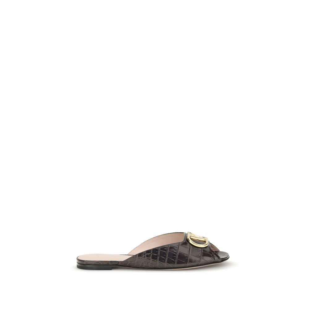 Valentino Garavani Brown Calf Leather Flat Sandals