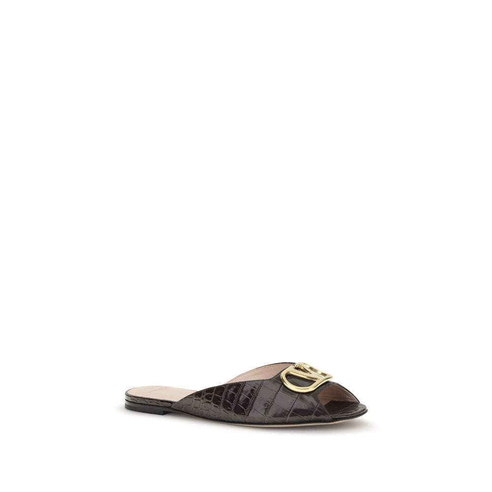 Valentino Garavani Brown Calf Leather Flat Sandals