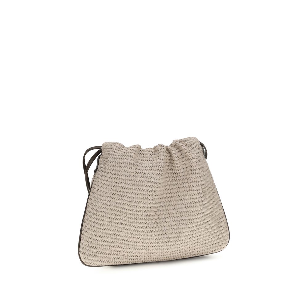 Brunello Cucinelli Beige Raffia Cotton Shoulder Bag