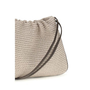 Brunello Cucinelli Beige Raffia Cotton Shoulder Bag