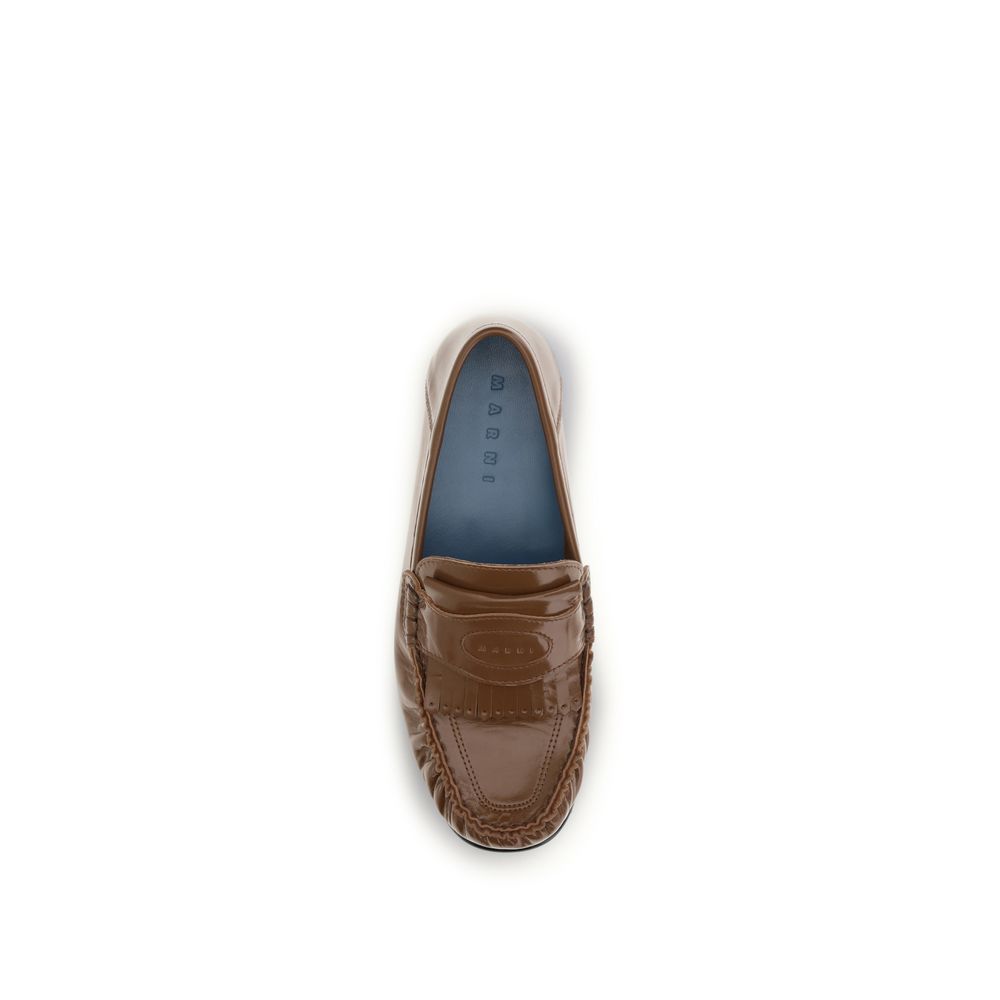 Marni Brown Lamb Leather Slip-On Loafers