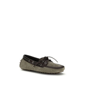 Brunello Cucinelli Gray Calf Leather Suede Slip-On Loafers