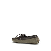 Brunello Cucinelli Gray Calf Leather Suede Slip-On Loafers