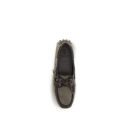 Brunello Cucinelli Gray Calf Leather Suede Slip-On Loafers